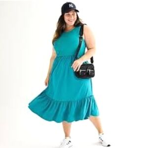 Tek Gear Women's Sport Teal Sleeveless Stretchy Midi Dress Size (L)